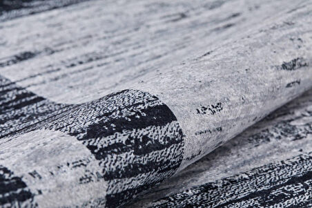 Modern Gri Çerçeveli Dijital Baskı Yıkanabilir Hipoalerjenik Kaymaz Taban Halı Yolluk