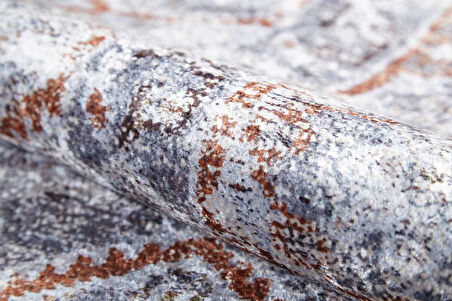 Klasik Gri Salon&Yolluk Dijital Baskılı Makinede Yıkanabilir Kaymaz Taban Saçaklı Halı HK193  