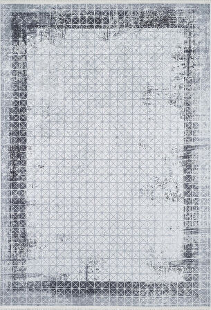  HA469 Halı Atölyesi Gri Salon&Yolluk Dijital Baskılı Makinede Yıkanabilir Kaymaz Taban Saçaklı Halı