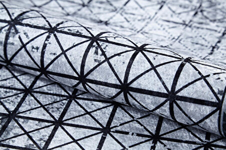 Halı Atölyesi Gri Salon&Yolluk Dijital Baskılı Makinede Yıkanabilir Kaymaz Taban Saçaklı Halı HA467  