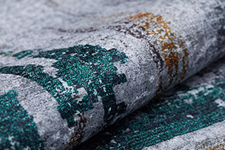 Halı Atölyesi Antrasit Salon&Yolluk Dijital Baskılı Makinede Yıkanabilir Kaymaz Taban Saçaklı Halı HA241  