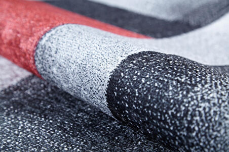 Halı Atölyesi Gri Salon&Yolluk Dijital Baskılı Makinede Yıkanabilir Kaymaz Taban Saçaklı Halı HA338  