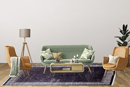 Modern Mor Geometrik Desen Dijital Baskı Hipoalerjenik Kaymaz Taban Halı Yolluk