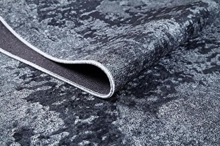 Halı Atölyesi Gri Salon&Yolluk Dijital Baskılı Makinede Yıkanabilir Kaymaz Taban Saçaklı Halı HA359 