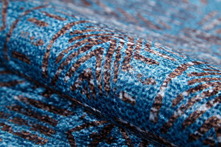 Halı Atölyesi Mavi Salon&Yolluk Dijital Baskılı Makinede Yıkanabilir Kaymaz Taban Saçaklı Halı HA534  