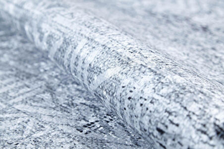 Halı Atölyesi Gri Salon&Yolluk Dijital Baskılı Makinede Yıkanabilir Kaymaz Taban Saçaklı Halı HA535  