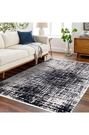 Modern Siyah Dijital Baskı Hipoalerjenik Kaymaz Taban Halı Yolluk