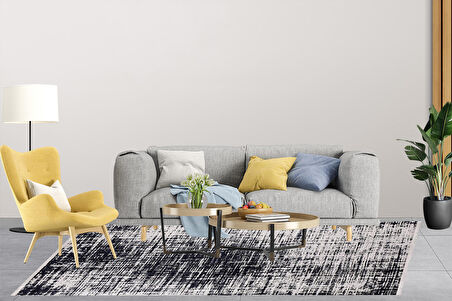 Modern Siyah Dijital Baskı Hipoalerjenik Kaymaz Taban Halı Yolluk