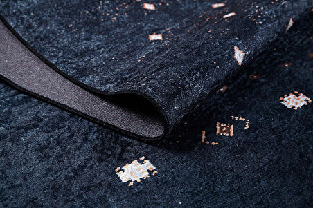 Halı Atölyesi Siyah Salon&Yolluk Dijital Baskılı Makinede Yıkanabilir Kaymaz Taban Saçaklı Halı HA528  