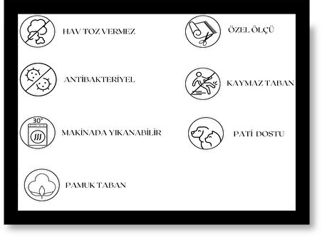 Halı Atölyesi Siyah Doğal Pamuklu 2'li Banyo&Mutfak Paspas Seti 60x100 50x60 Cm