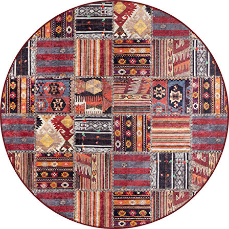 Halı Atölyesi Pamuk Kaymaz Taban Yıkanılabilir Yuvarlak Renkli Salon Halısı Mutfak Halısı YK133