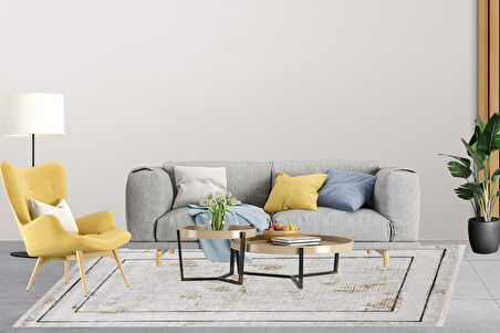 Modern Krem Altın Desen Dijital Baskı Hipoalerjenik Kaymaz Taban Halı Yolluk HA108