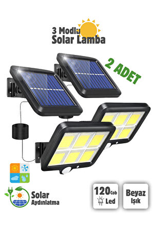 2 Adet 120 Cob Led Solar Panel Güneş Enerjili 3 Mod Duvar Lambası Bahçe