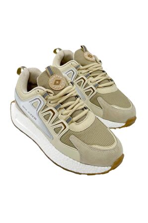 Solazer Kadın Bej Gri Ortopedik Confort Taban fileli Sneaker Günlük Spor Ayakkabı 029