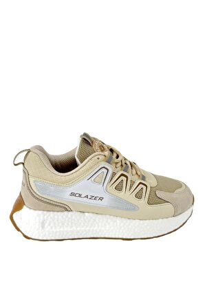 Solazer Kadın Bej Gri Ortopedik Confort Taban fileli Sneaker Günlük Spor Ayakkabı 029