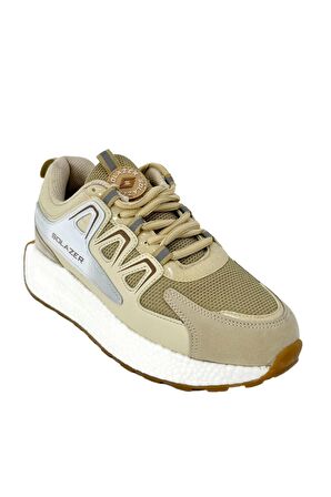 Solazer Kadın Bej Gri Ortopedik Confort Taban fileli Sneaker Günlük Spor Ayakkabı 029