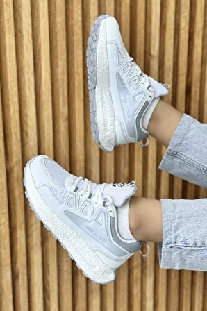 Solazer Kadın Bej Gri Ortopedik Confort Taban fileli Sneaker Günlük Spor Ayakkabı 029
