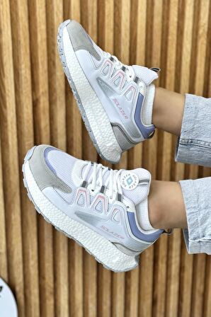 Solazer Kadın Bej Gri Ortopedik Confort Taban fileli Sneaker Günlük Spor Ayakkabı 029