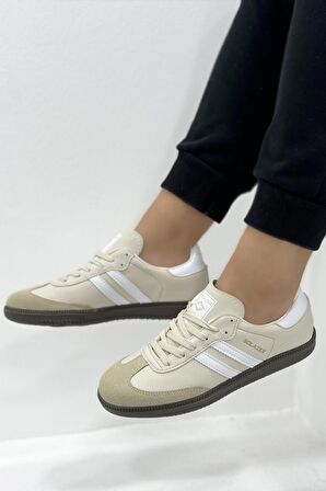 Solazer Kadın Bej Beyaz Ortopedik Taban Sneaker Günlük Spor Ayakkabı 031