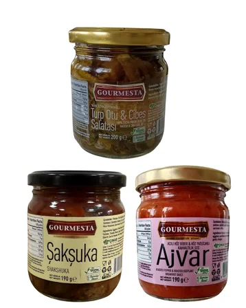 3'lü 210 cc Set (Şakşuka, Ajvar, Turp Otu ve Cibes Salatası)