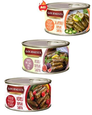3'lü Sarma Seti (Vişneli Yaprak Sarma + İncirli ve Cevizli Yaprak Sarma + Jalapenolu Yaprak Sarma)