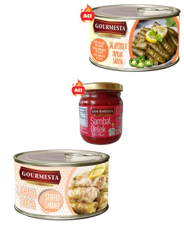 3'lü Mix Set (Jalapenolu Yaprak Sarma + Sambal Oelek + Lahana Sarma)