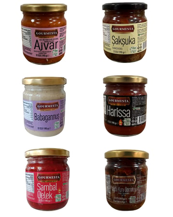 6'lı Meze Koleksiyonu (Ajvar + Babagannuş + Şakşuka + Harissa + Sambal Oelek + Yağda Kuru Domates)