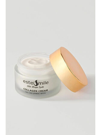 EsteSmile Kolajen Krem, Kırışıklık Karşıtı, Gün boyu ışıltı, Göz Çevresi, Yüz ve Boyun için tek krem, 50 ml, cam kavanoz