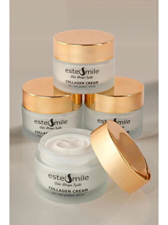 EsteSmile Kolajen Krem, Kırışıklık Karşıtı, Gün boyu ışıltı, Göz Çevresi, Yüz ve Boyun için tek krem, 50 ml, cam kavanoz