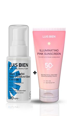 Ton Eşitleyici Pembe Güneş Kremi & Mavi Işık Korumalı SPF50+ Güneş Kremi -
 Tüm Gün Tüm Işınlardan Korunma ve Ton Eşitiliği Set