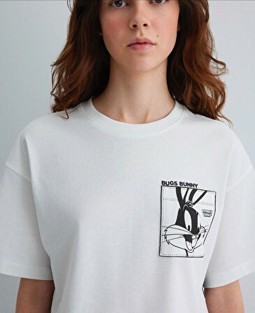 Mavi Beyaz Kadın Crop T-Shirt DMK.1613357-620_BUGS BUNNY BASKILI