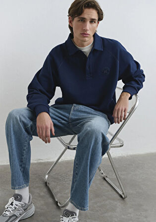 Polo Yaka Mavi Patch Logo Lacivert Sweatshirt 0S10303-89353