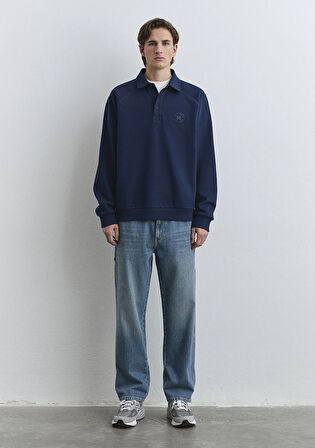 Polo Yaka Mavi Patch Logo Lacivert Sweatshirt 0S10303-89353