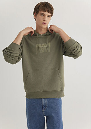 Mavi Logo Baskılı Kapüşonlu Haki Sweatshirt 0611317-71546