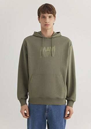 Mavi Logo Baskılı Kapüşonlu Haki Sweatshirt 0611317-71546