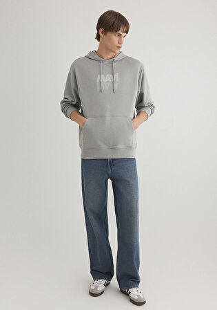 Mavi Logo Baskılı Kapüşonlu Gri Sweatshirt 0611317-70103