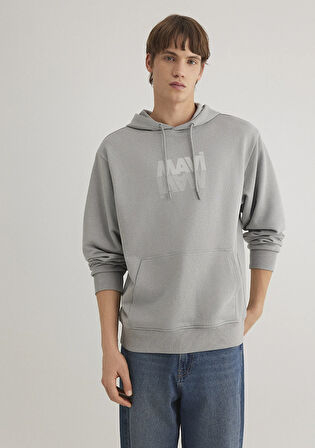 Mavi Logo Baskılı Kapüşonlu Gri Sweatshirt 0611317-70103