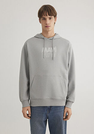 Mavi Logo Baskılı Kapüşonlu Gri Sweatshirt 0611317-70103