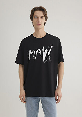 Mavi Baskılı Siyah Tişört 0612469-900