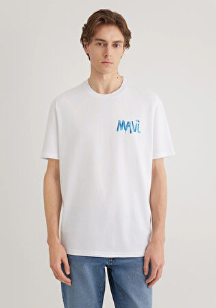 Mavi Baskılı Beyaz Tişört 0612468-620