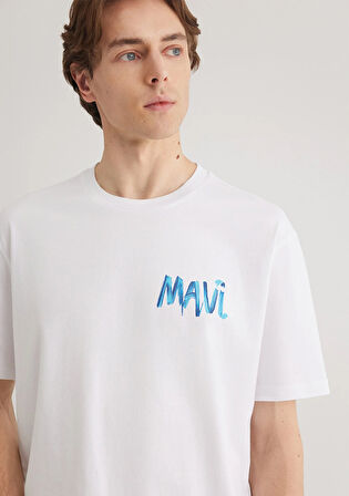 Mavi Baskılı Beyaz Tişört 0612468-620