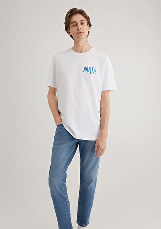 Mavi Baskılı Beyaz Tişört 0612468-620