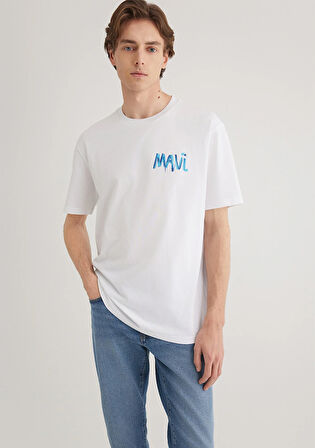 Mavi Baskılı Beyaz Tişört 0612468-620