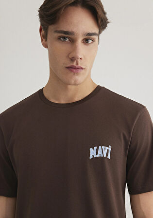 Mavi Logo Baskılı Kahverengi Tişört 0611714-88067