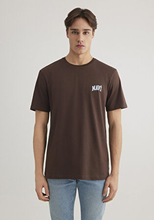 Mavi Logo Baskılı Kahverengi Tişört 0611714-88067