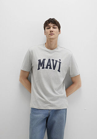 Mavi Logo Baskılı Gri Tişört 0611711-80196