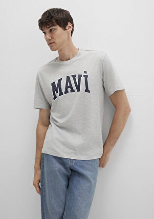 Mavi Logo Baskılı Gri Tişört 0611711-80196