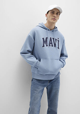Mavi Logo Baskılı Mavi Kapüşonlu Sweatshirt 067149-86998
