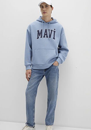 Mavi Logo Baskılı Mavi Kapüşonlu Sweatshirt 067149-86998