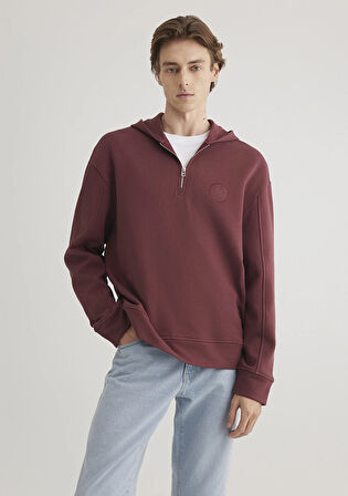 Yarı Fermuarlı Bordo Sweatshirt 0S10305-70396